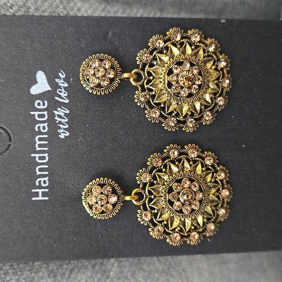 Handmade Art Deco Inspired Earrings In Vintage Gold, NWT - Picture 4 of 13